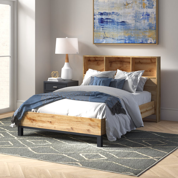 Full platform bed with bookcase deals headboard